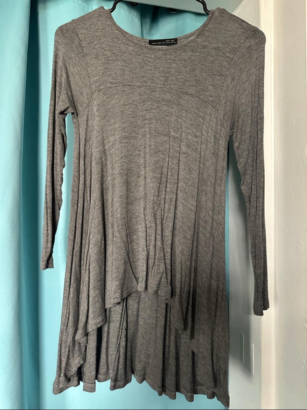 Zara Heather Grey Asymmetrical Long Sleeve Swing Top